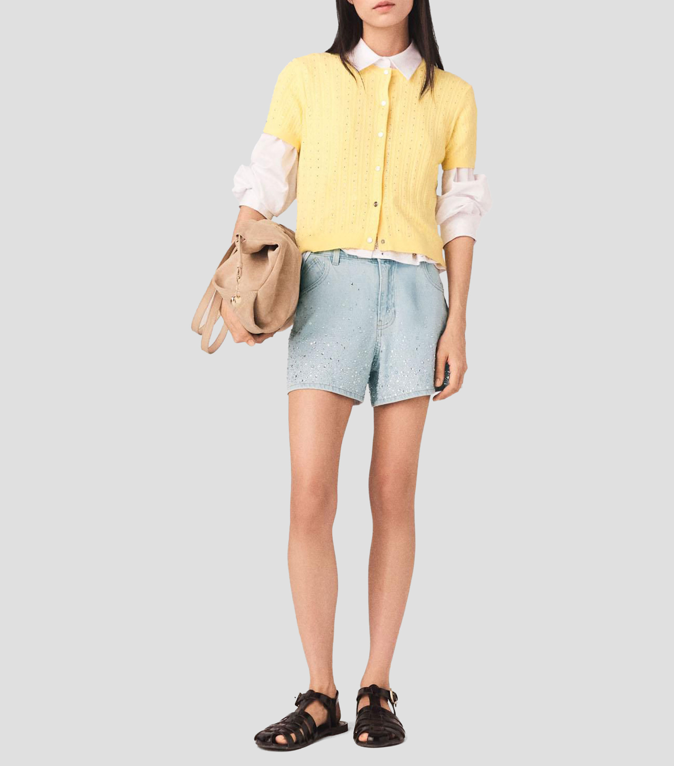 Short de mezclilla con pedrería Mujer